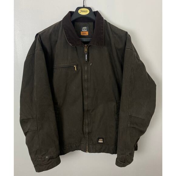 Berne Highland Washed Gasoline workwear canvas chore fleece line coat jacket 2XL